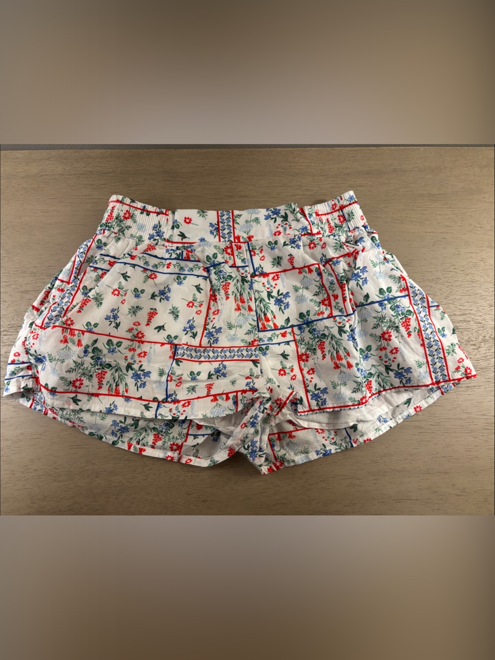 Janie and Jack Floral Patchwork Print White Shorts with Floral Accents